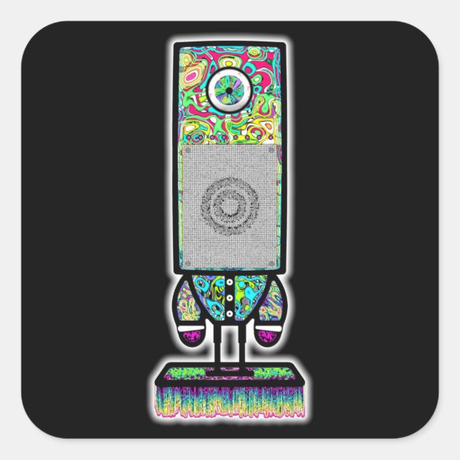 Psychedelic One-Eyed Speaker Weird Character Square Sticker (Front)