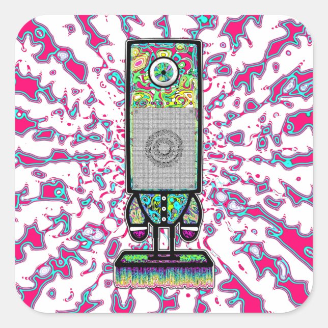 Psychedelic One-Eyed Speaker Weird Character Square Sticker (Front)