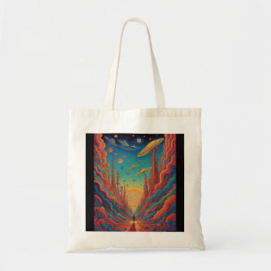 Psychedelic Orange Journey Landscape Art Tote Bag