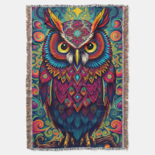 🌈 Psychedelic Owl Comfort – Boho Animal Throw Art