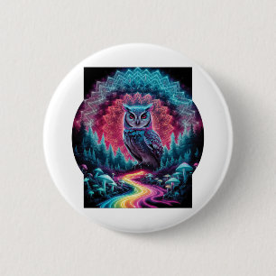 Psychedelic Owl Mandala - Trippy Forest Art 6 Cm Round Badge