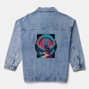 Psychedelic Owl Mandala - Trippy Forest Art Denim Jacket