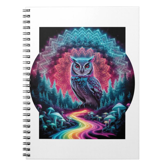 Psychedelic Owl Mandala - Trippy Forest Art Notebook (Front)