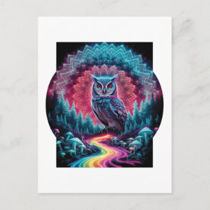 Psychedelic Owl Mandala - Trippy Forest Art Postcard