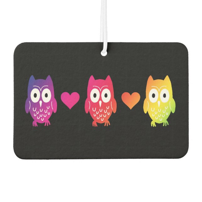Psychedelic Owls And Hearts Air Freshener (Front)