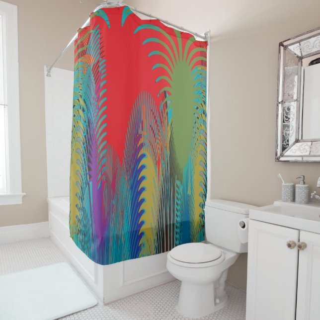 Psychedelic Palm Burst Shower Curtain  (In Situ)