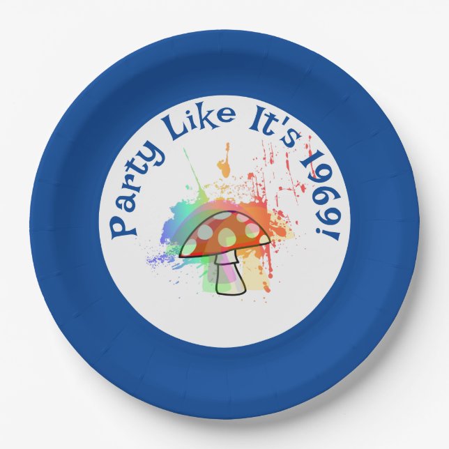  Psychedelic Party Like It's 1969 Amanita Mushroom Paper Plate (Front)