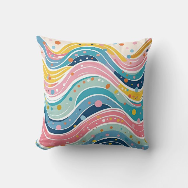 Psychedelic Pastel Rainbow Wave Design Cushion (Front)
