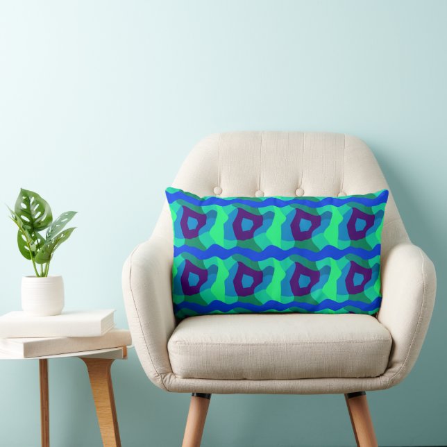 Psychedelic Patchwork Blue Green Purple 2 Lumbar Cushion (Chair)