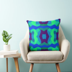 Psychedelic Patchwork Blue Green Purple Cushion