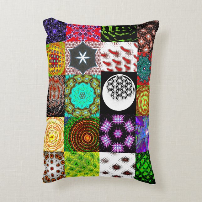 Psychedelic Patchwork Pillow – Colorful Abstract (Back(Vertical))