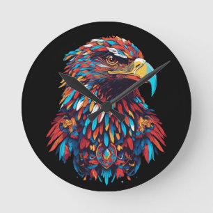 Psychedelic Patriotic Eagle T-Shirt Design Round Clock
