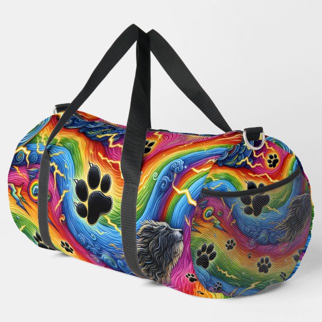 Psychedelic Paw Print Pet Adventure  Duffle Bag (Right Corner)