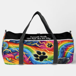Psychedelic Paw Print Pet Adventure Monogram  Duffle Bag