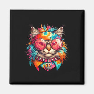 Psychedelic Peace Cat Colourful Hippie Retro Groov Magnet
