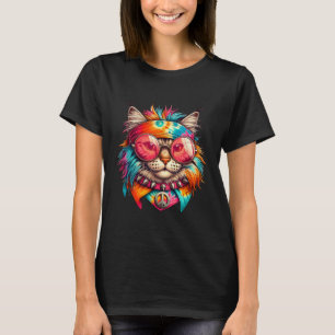 Psychedelic Peace Cat Colourful Hippie Retro Groov T-Shirt
