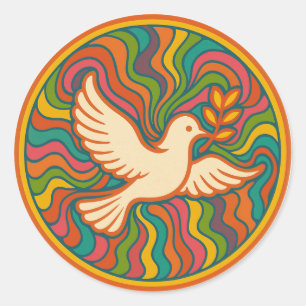 Psychedelic Peace Dove Retro 70s Colorful Groovy Classic Round Sticker