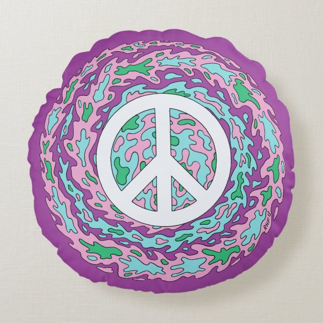 Psychedelic Peace Round Cushion (Front)
