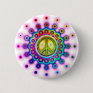 PSYCHEDELIC PEACE SIGN 6 CM ROUND BADGE