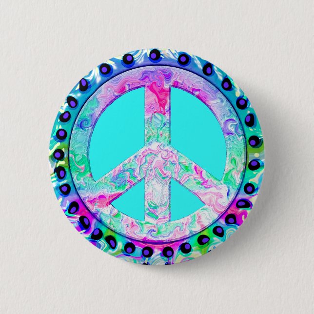 Psychedelic Peace Sign Abstract 6 Cm Round Badge (Front)
