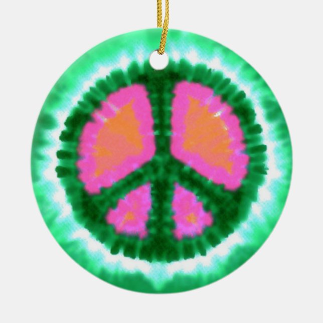 Psychedelic Peace Sign Christmas Ceramic Ornament (Front)