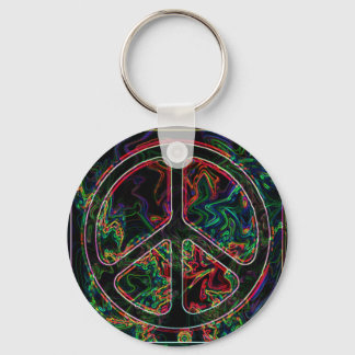 psychedelic peace sign key ring