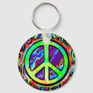 Psychedelic Peace Sign Key Ring