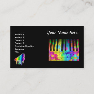 Psychedelic Piano Keyboard and Flowers Business Card