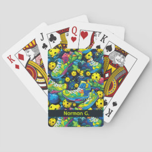 Psychedelic pickleballs playing cards