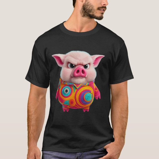 Psychedelic Pig Rage Tee – Angry Pig in Vortex Shi (Front)