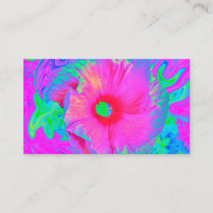 Psychedelic Pink and Red Hibiscus Flower Business Card