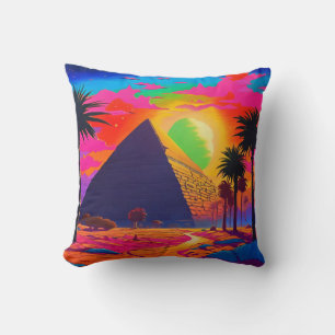 Psychedelic Pink Orange Egyptian Pyramid Cushion