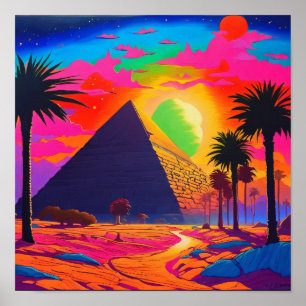 Psychedelic Pink Orange Egyptian Pyramid Poster