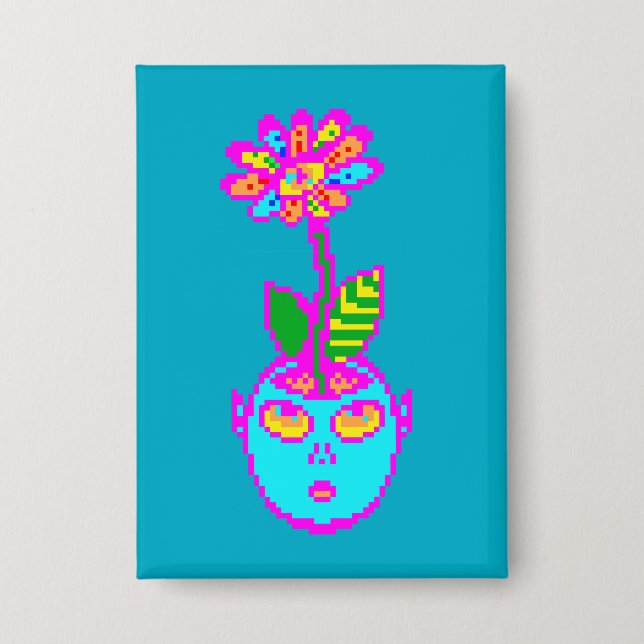 Psychedelic Pixel Art POT HEAD Button (Front)