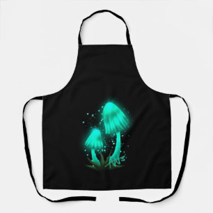 Psychedelic Pixie Cap Glowing Cyan Mushroom Black Apron
