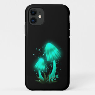 Psychedelic Pixie Cap Glowing Cyan Mushroom iPhone 11 Case