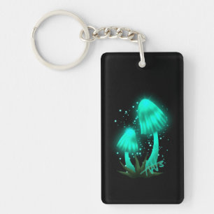 Psychedelic Pixie Cap Glowing Cyan Mushroom Key Ring