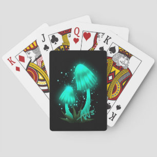 Psychedelic Pixie Cap Glowing Cyan Mushroom Playing Cards