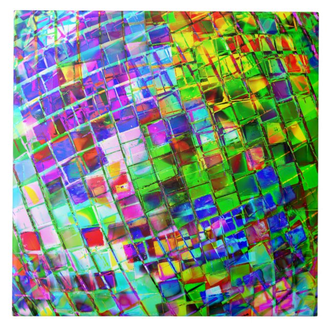 Psychedelic Planet Disco Ball Ceramic Tile (Front)