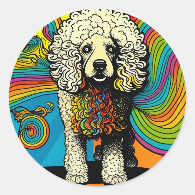 Psychedelic Poodle Dog Design Classic Round Sticker (Front)