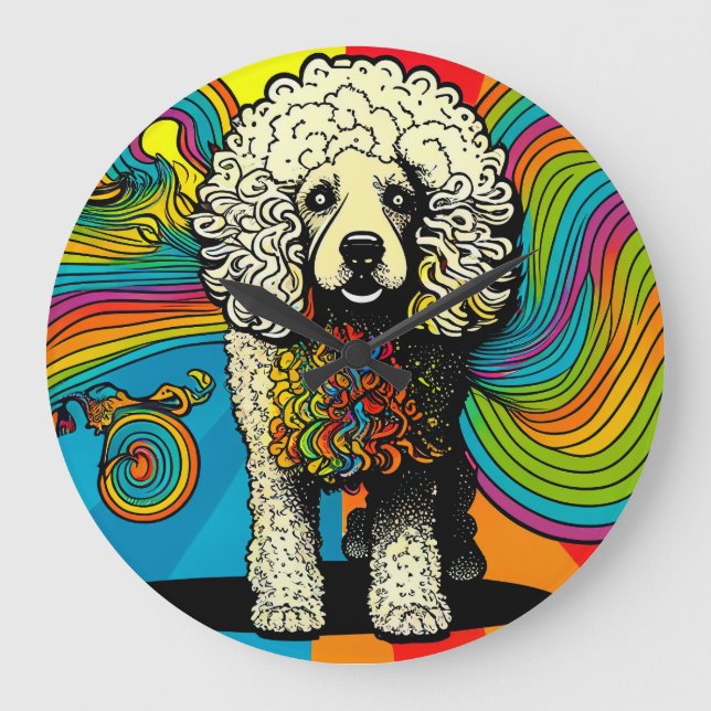 Psychedelic Poodle Dog Design Large Clock (Front)