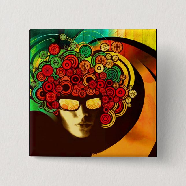 psychedelic pop art 15 cm square badge (Front)