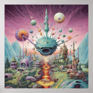 Psychedelic Poster with fantastic landscape