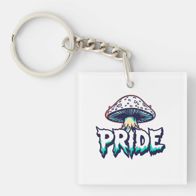 Psychedelic Pride Mushroom – Bold, Weird & Proud Key Ring (Front)