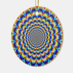 Psychedelic Pulse in Blue and Yellow Ornament