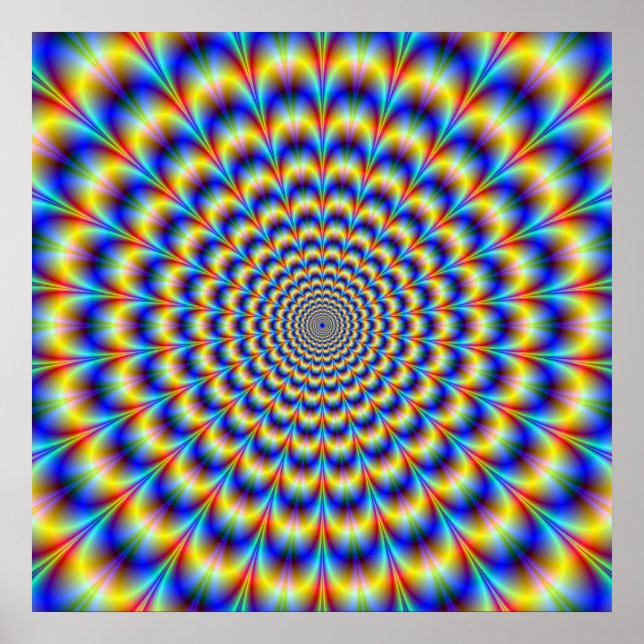 Psychedelic Pulse in Blue and Yellow Poster (Front)