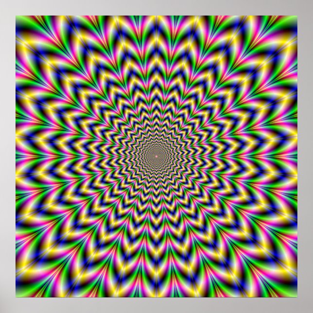 Psychedelic Pulse in Green Blue Yellow and Pink Poster (Front)