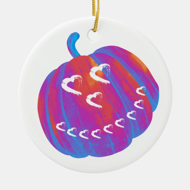 Psychedelic Pumpkin Heart Car Ornament (Front)