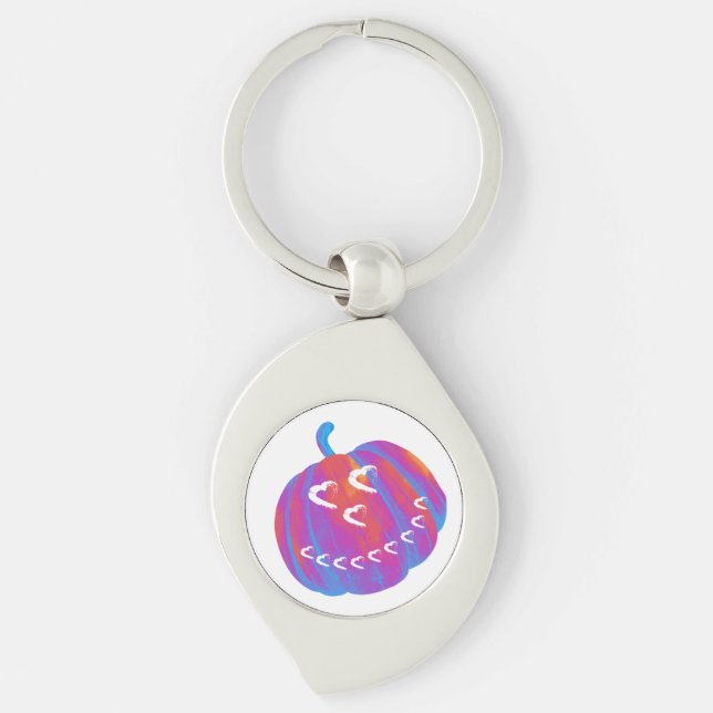 Psychedelic Pumpkin Heart Key Chain (Front)