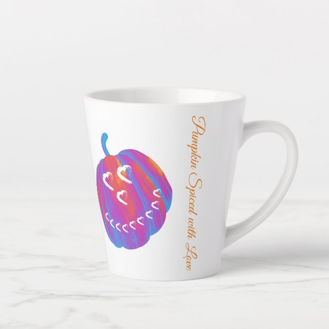 Psychedelic Pumpkin Hearts Latte Mug (Right)